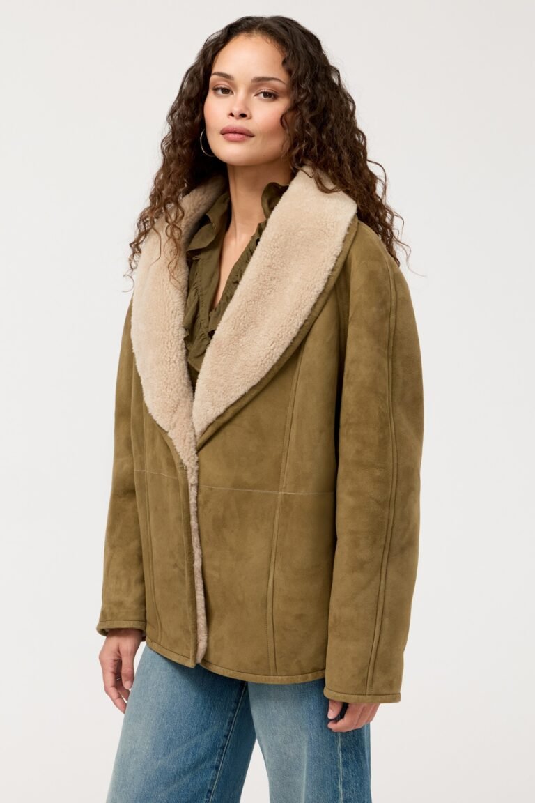 SHAWL COLLAR SHEARLING LINED SUEDE COAT