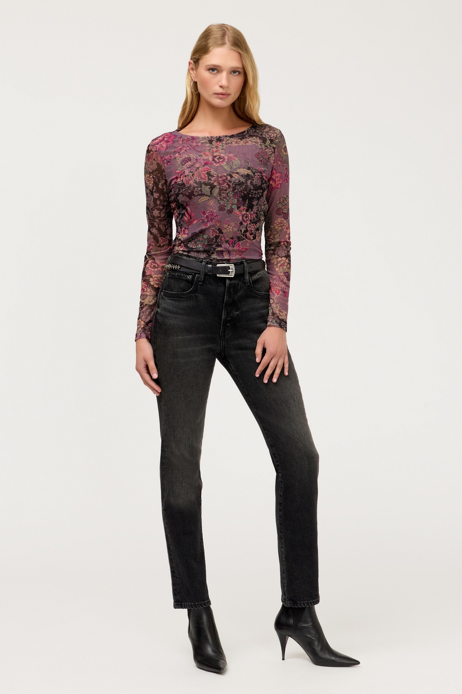 LONG SLEEVE BOAT NECK MESH TEE