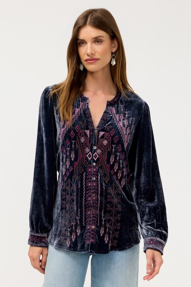 VELVET BUTTON FRONT BLOUSE