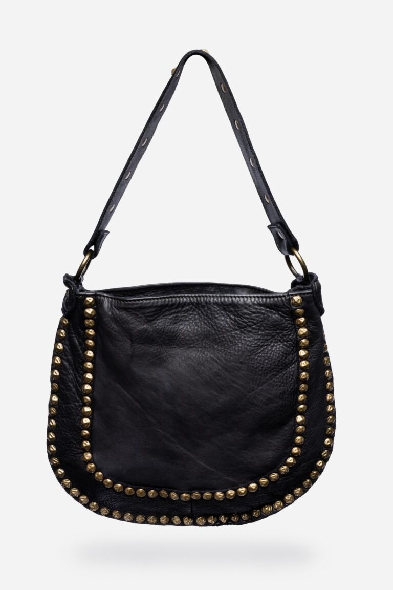 ITALIAN WASHED LEATHER STUDDED SADDLE BAG