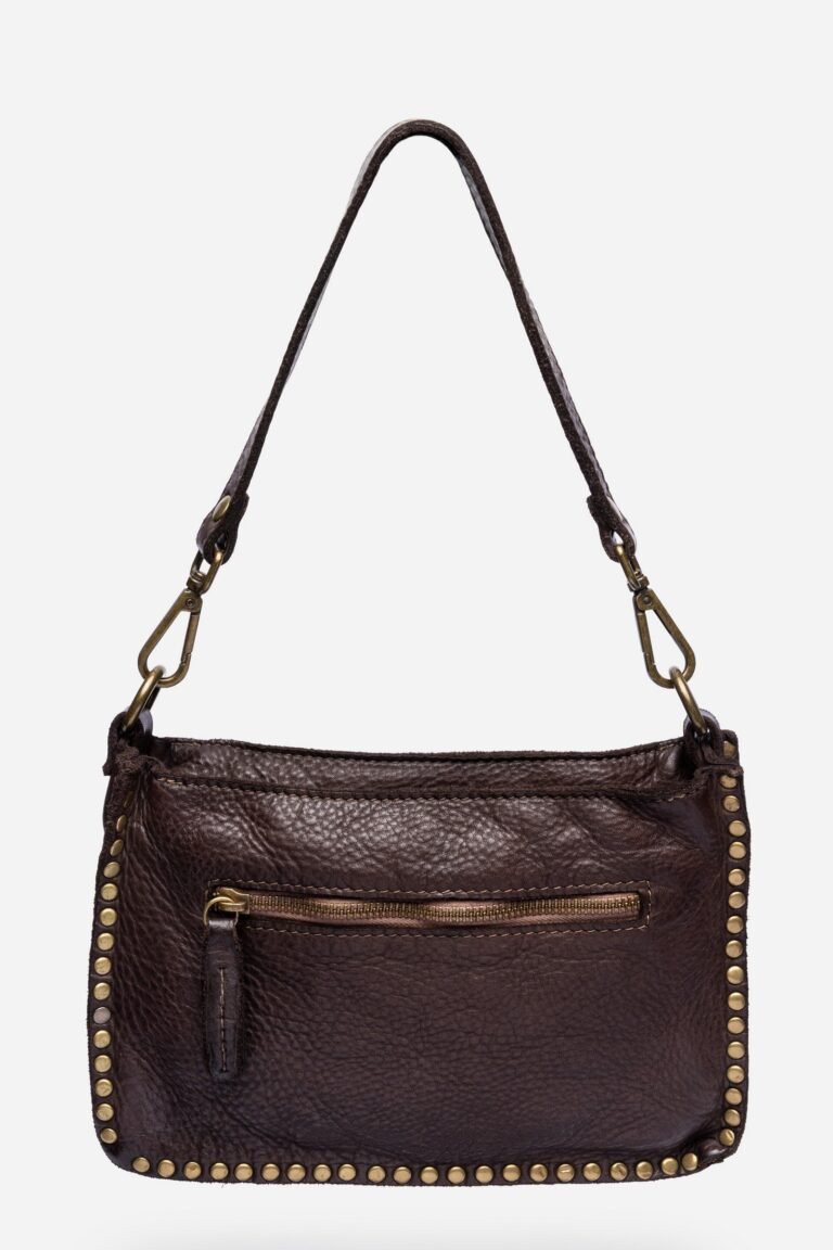 ITALIAN WASHED LEATHER STUDDED SHOULDER BAG