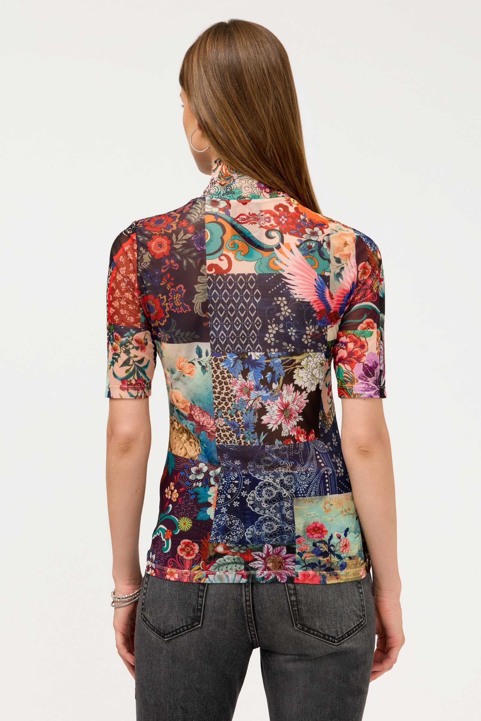 MESH ELBOW SLEEVE MOCK NECK