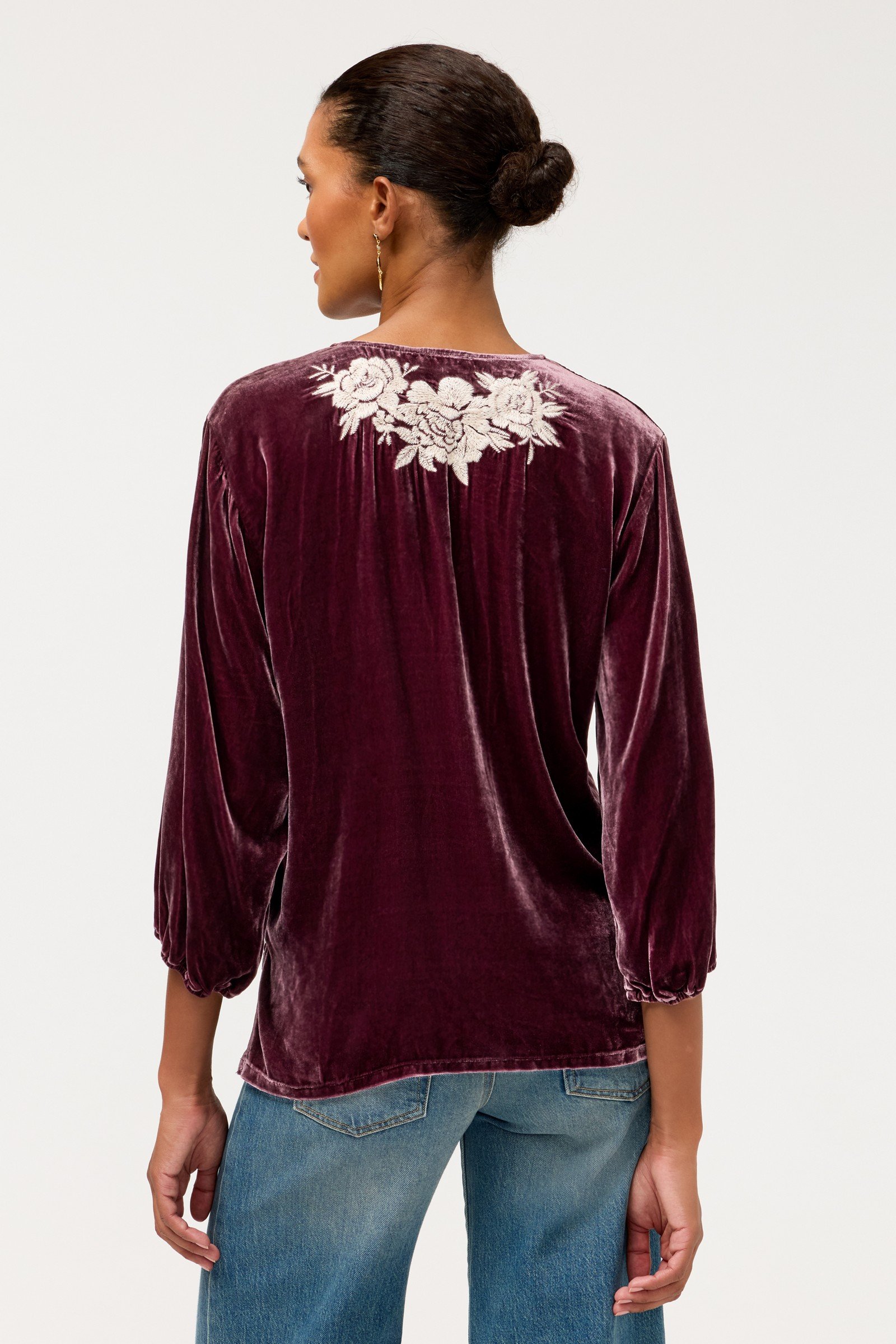 SPLIT NECK VELVET BLOUSE