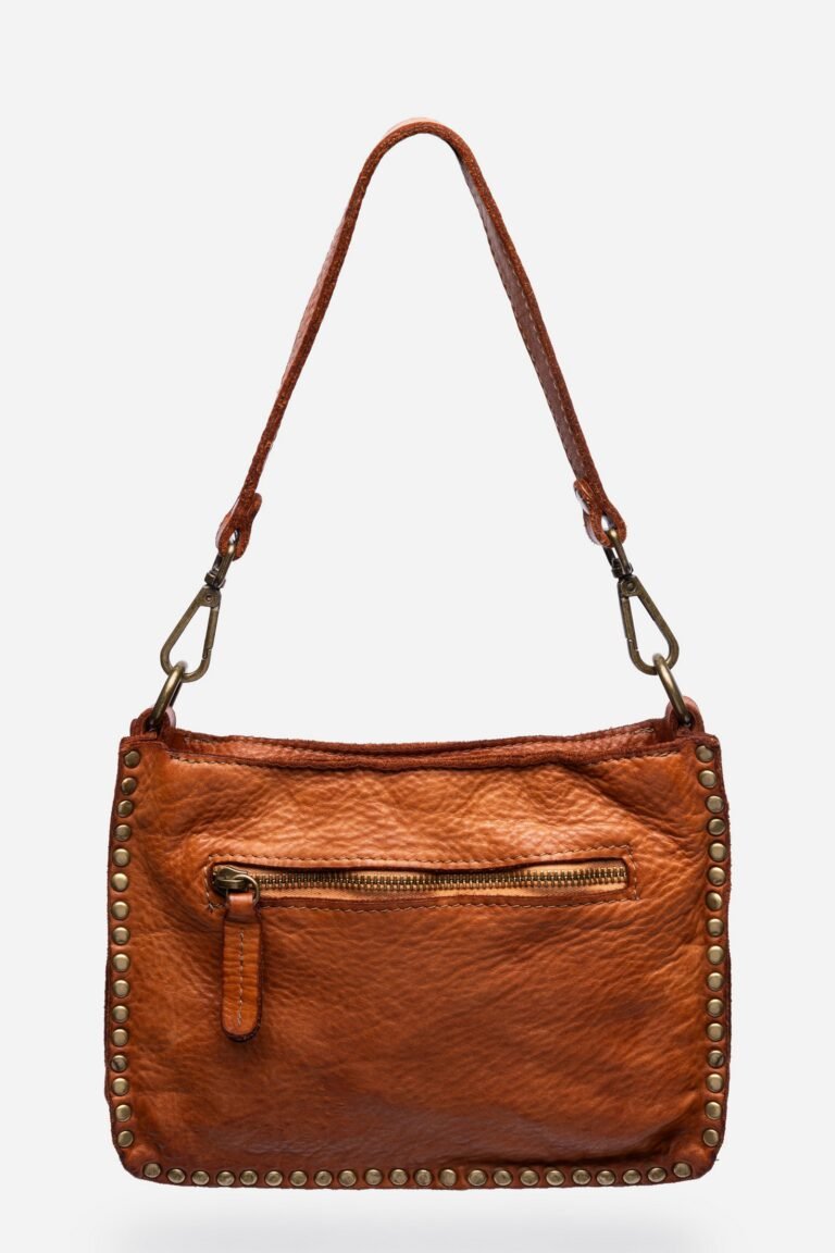 ITALIAN WASHED LEATHER STUDDED SHOULDER BAG