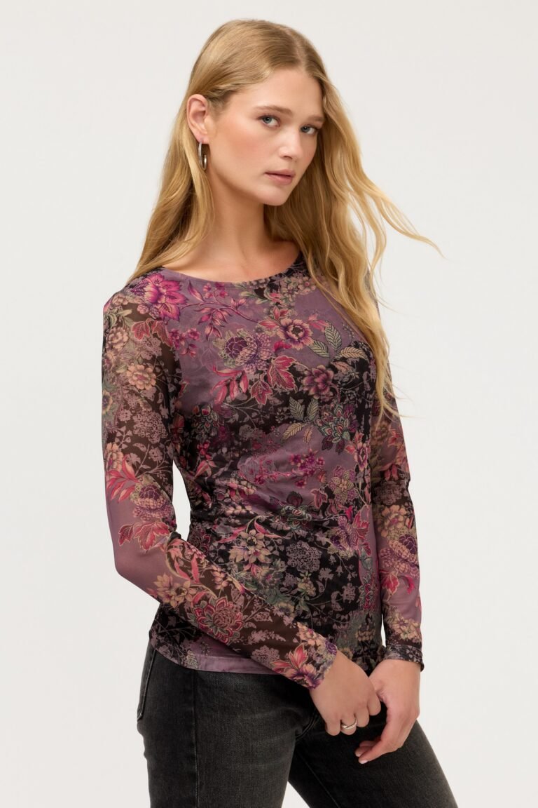 LONG SLEEVE BOAT NECK MESH TEE