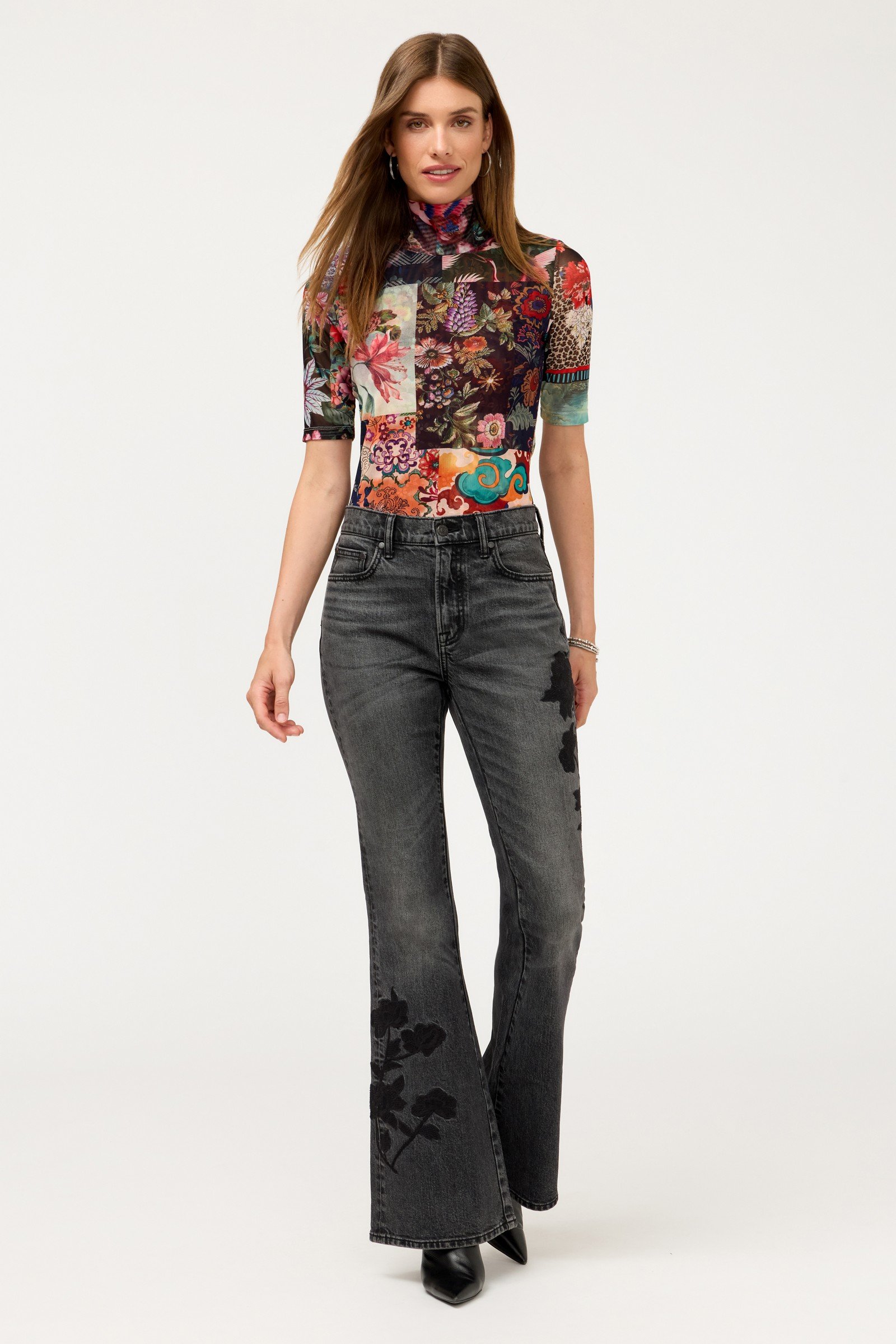 MESH ELBOW SLEEVE MOCK NECK