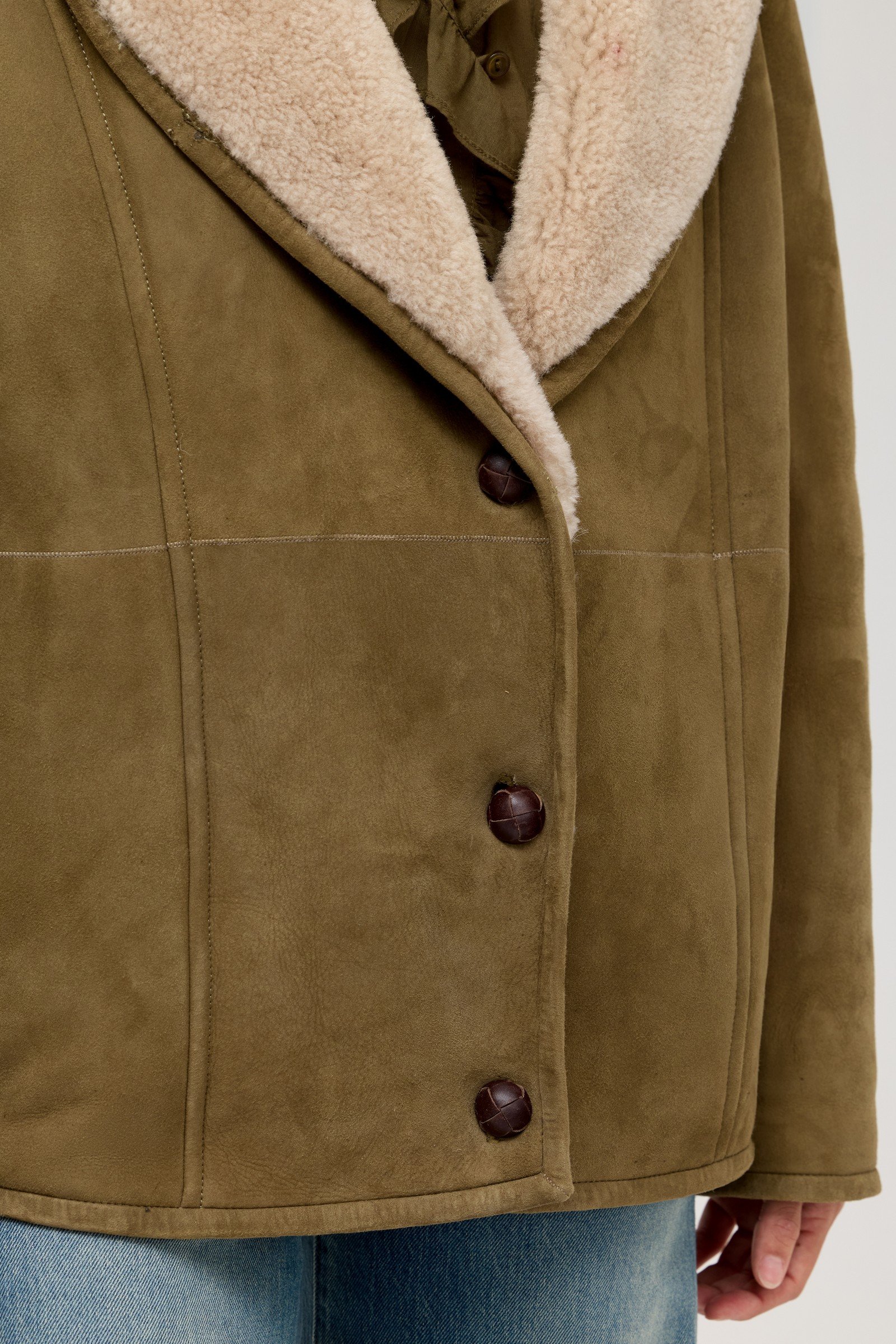 SHAWL COLLAR SHEARLING LINED SUEDE COAT