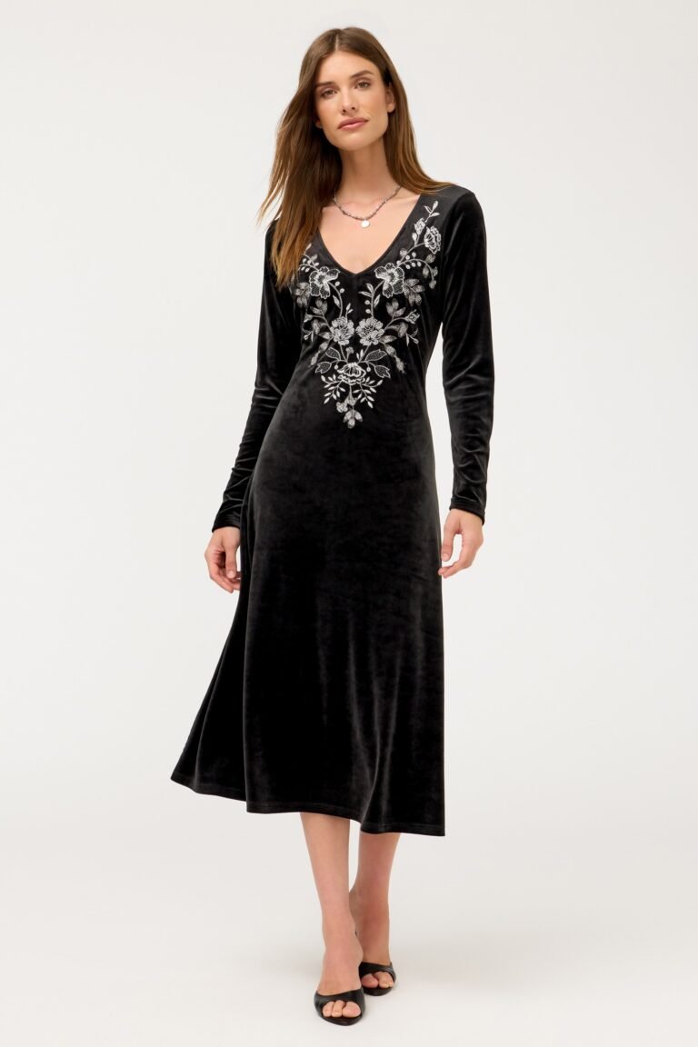 V-NECK VELOUR DRESS