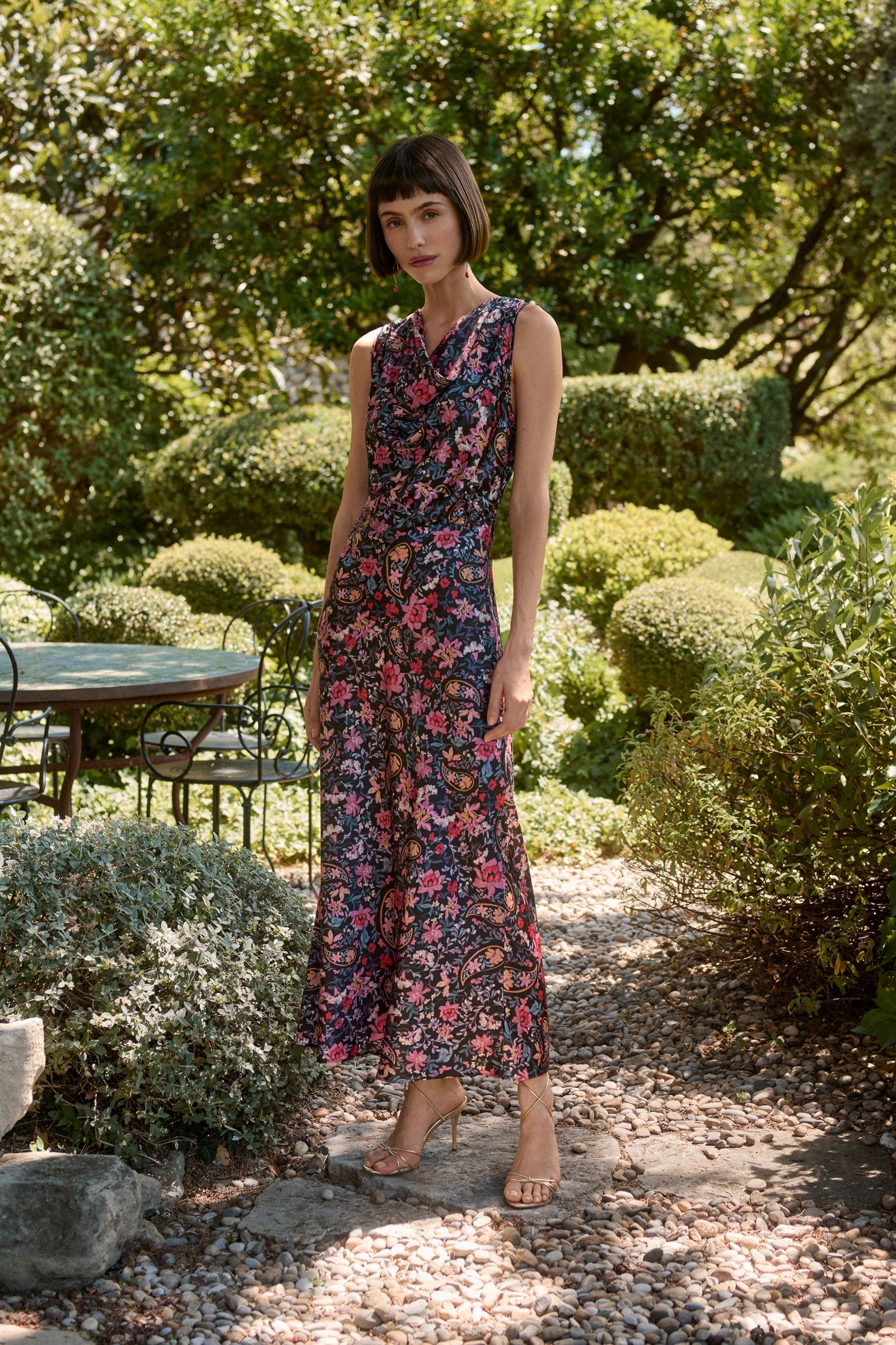 LORENTH BIAS TEA LENGTH DRESS