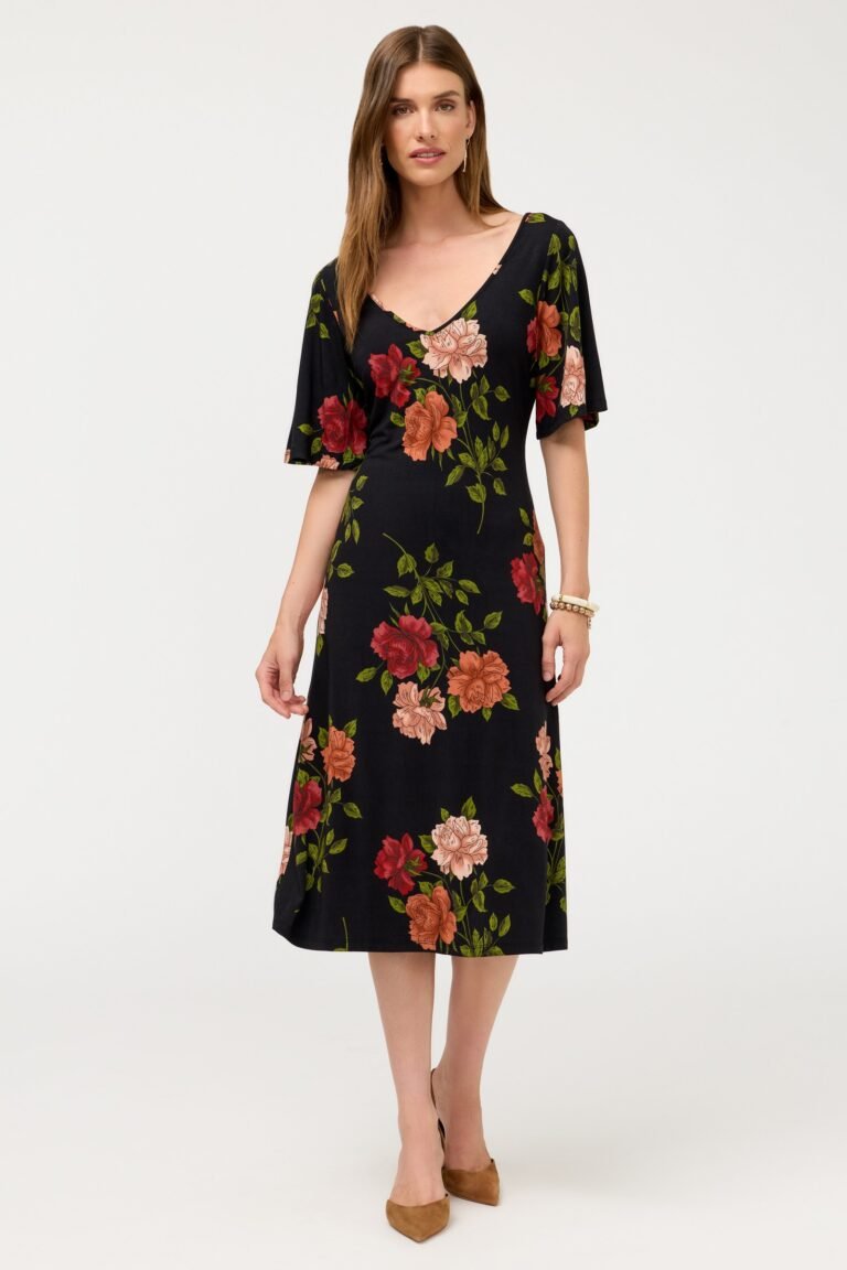 THE JANIE FAVORITE DOUBLE V-NECK MIDI DRESS